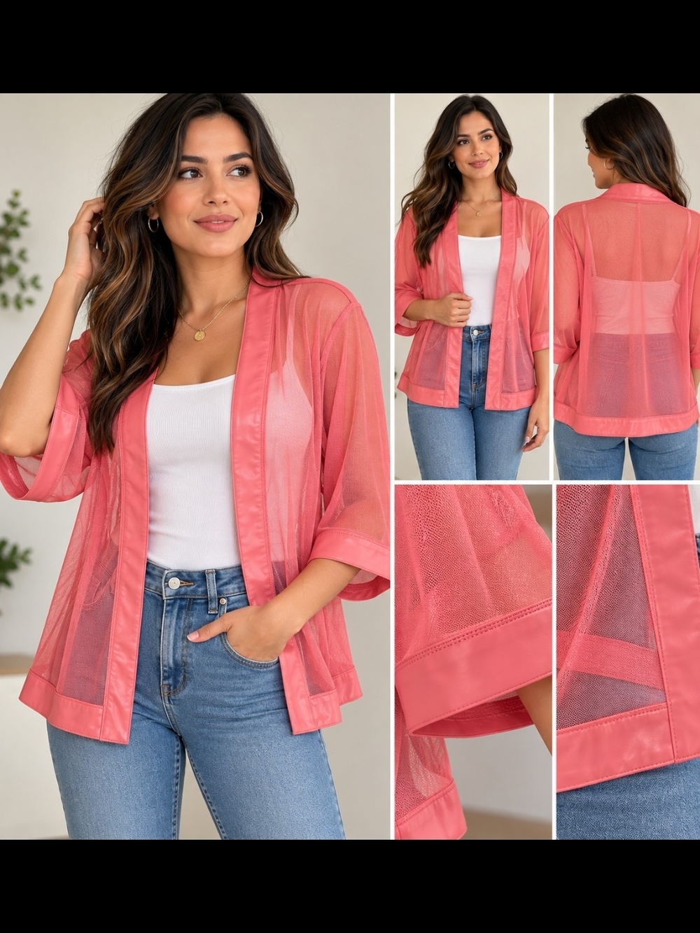 Colleen Lopez Coral Sheer Mesh Kimono Cardigan XS